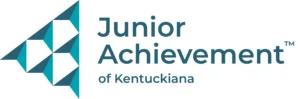 Junior Achievement of Kentuckiana logo featuring a geometric triangular design on the left and the organization’s name in bold blue text on the right, symbolizing its commitment to ethical wealth management for future leaders.