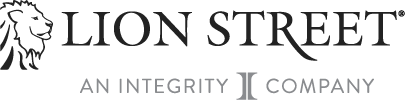 Lion Street logo featuring a lion's head on the left, with LION STREET in large text and An Integrity Company below, alongside a stylized letter I—proudly representing Axiom FSG strategic partners.