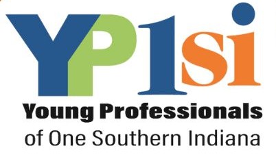 Logo with large letters YP1si in blue, green, and orange, and text below reading Young Professionals of One Southern Indiana in black.